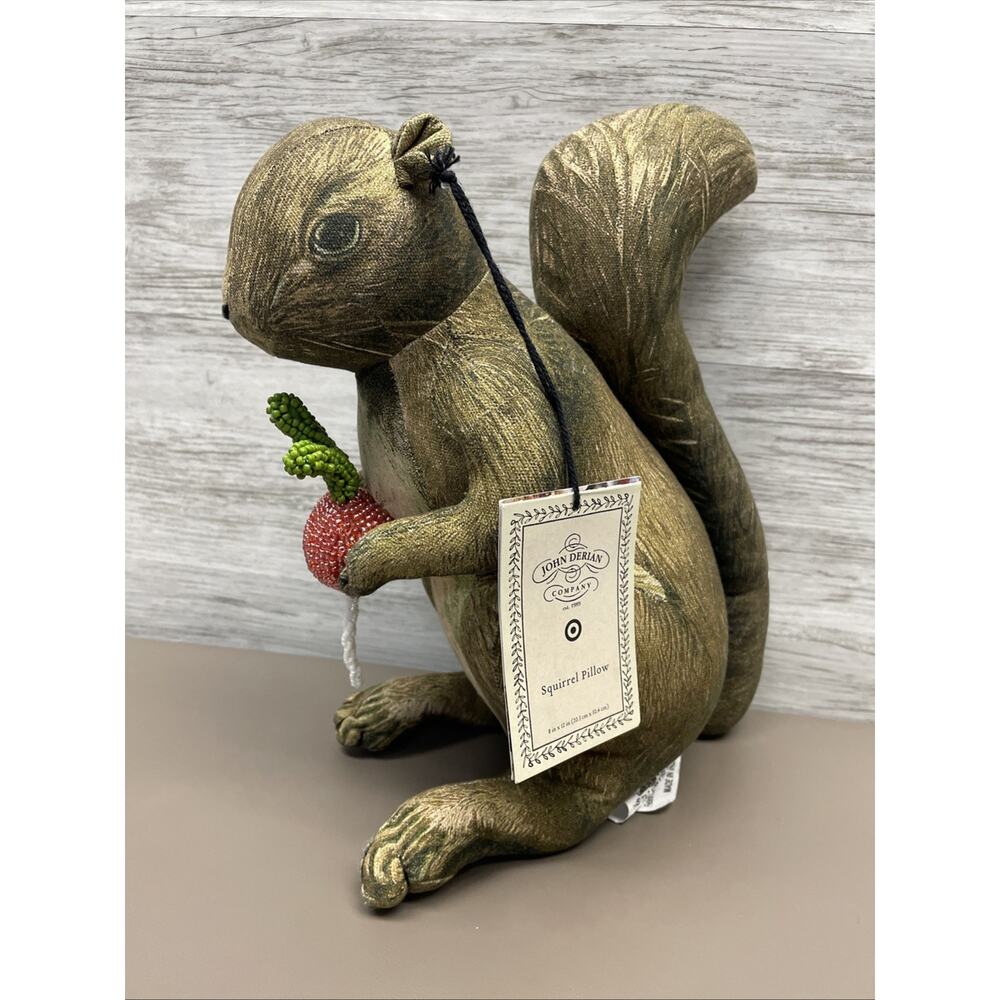 John Derian for Target 2025 Plush Woodland Squirrel holding Radish Pillow 11"X6"